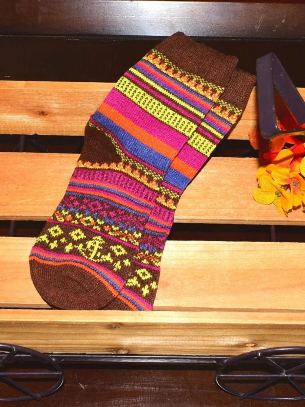 Zoanne Anchor Womens Fair Isle Pattern Socks in Brown Gift Packaged